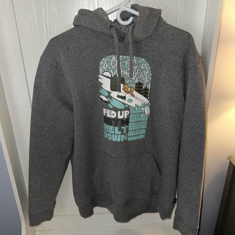Patagonia Hoodie Mens Fed Up With‎ The Meltdown Pullover Sweatshirt Large Gray